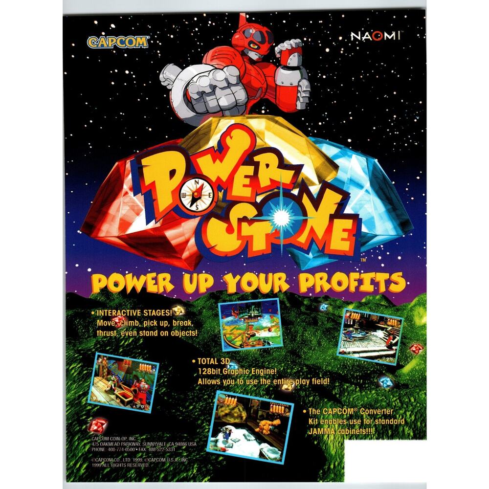 Power Stone Video Arcade Game Flyer 1999 Original Retro Space Age Artwork Promo